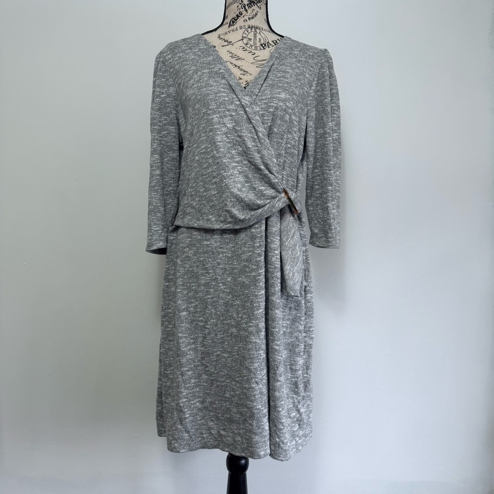 Maurices Gray Wrap Sheath Dress with Tortoise Ring Accent - Picture 2 of 7